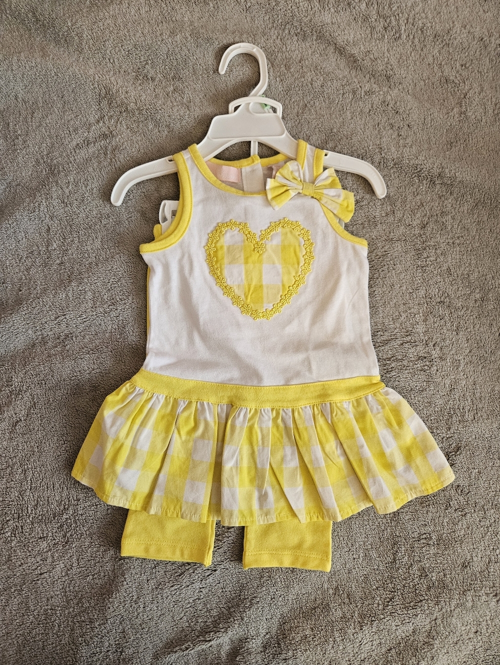 Kids Headquarters Yellow and White Gingham Heart Top And Pants Set 18M